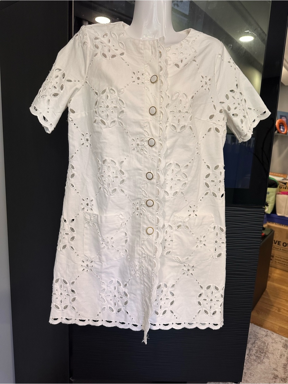 White Eyelet Button-Front Dress